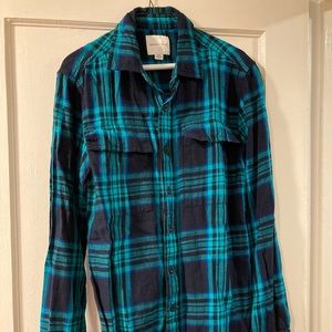 AE American Eagle Flannel shirt button down long sleeve mens small green black